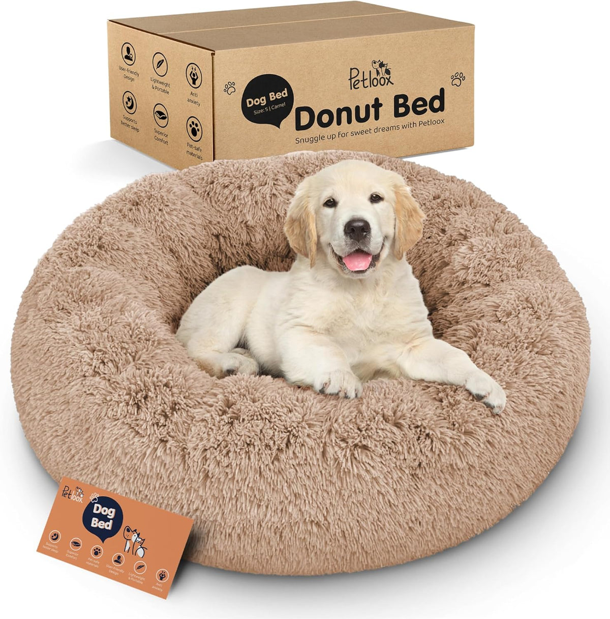 Donut Dog Bed - Premium Comfort for Anxiety Relief - Fluffy & Calming Design with Ultra-Plush