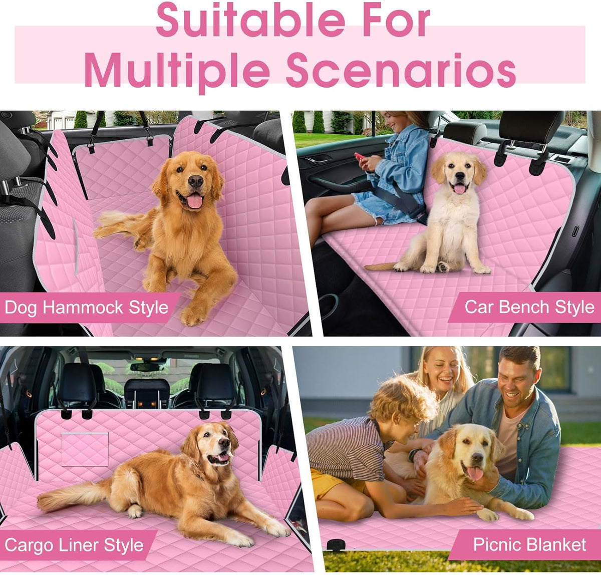 Waterproof Dog Car Seat Cover for Back Seat - Durable, Scratch Proof Pet Hammock with Nonslip