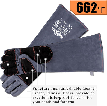 RAPICCA Animal Handling Gloves Bite Proof Reinforced Leather Padding Dog,Cat Scratch,Bird Handling