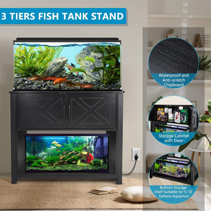 40 Gallon Tank Stand with Cabinet and Power Outlets, Heavy Duty Metal Aquarium Stand for 40-50