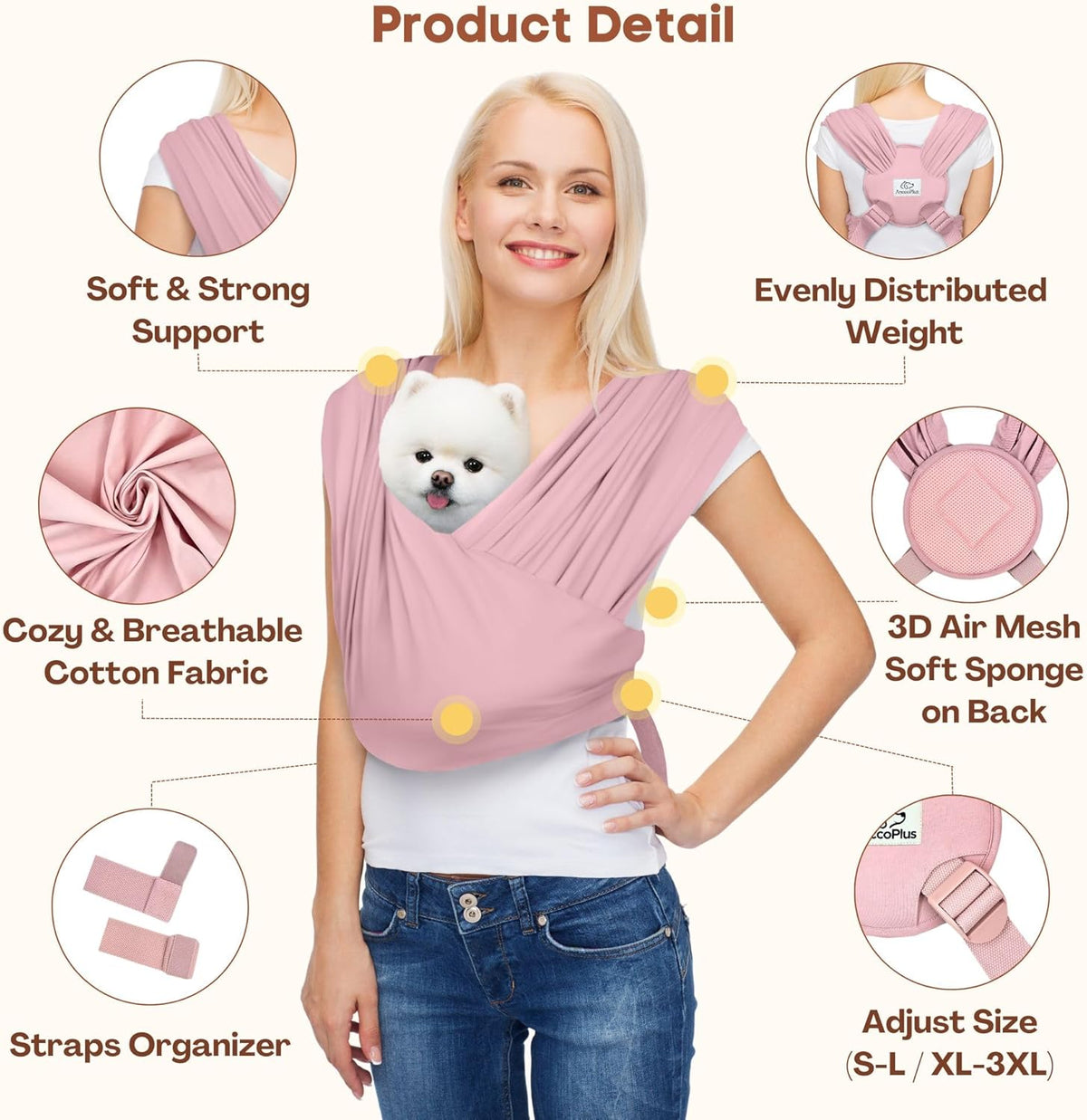 Dog Carriers for Small Dogs, Front Facing Dog Sling Carrier, Hands Free Cat Carrier, Size
