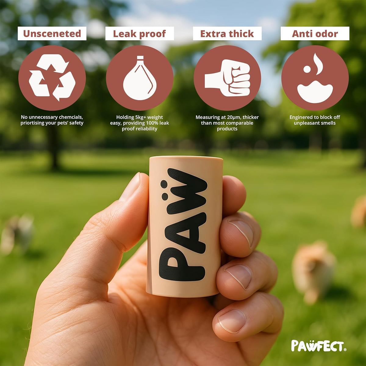 Pawfect Dog Poop Bags Rolls - Biodegradable Doggie Bags, Compostable Dog Waste Bags, BPI Certified