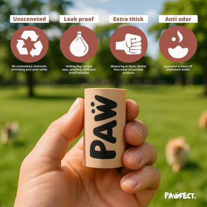 Pawfect Dog Poop Bags Rolls - Biodegradable Doggie Bags, Compostable Dog Waste Bags, BPI Certified