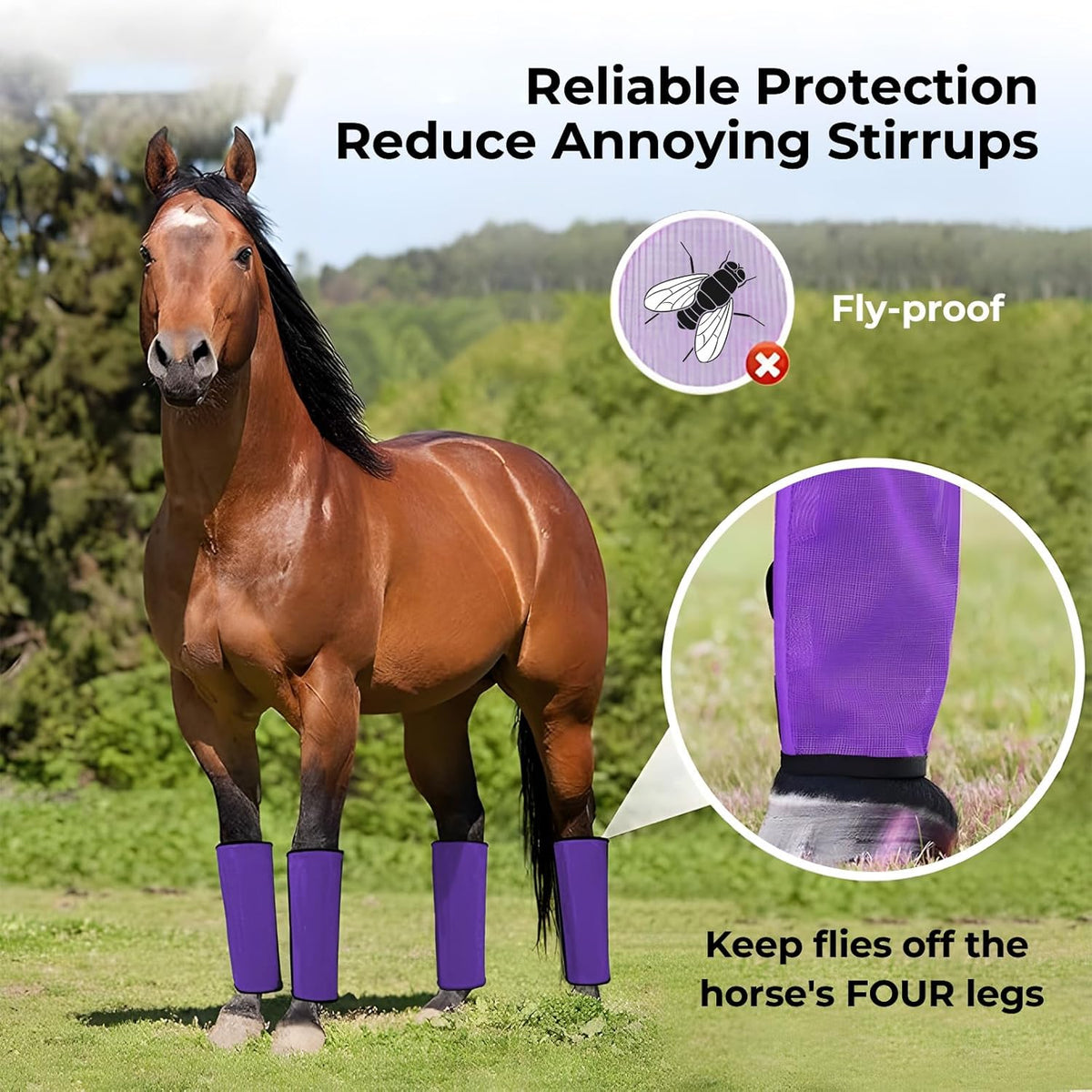 Mesh Horse Fly Boots Set of 4，Adjustable and Universal Loose Fitting & Non-Slip Horse Fly Leggings