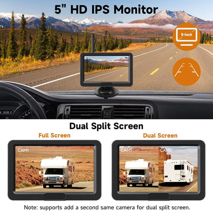 Magnetic Solar Wireless Backup Camera with 5??HD Monitor No Wiring Rechargeable Battery IP68 IR