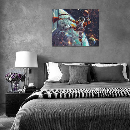 Quorin Astronaut Wall Art Funny Spaceman Basketball Pictures Space Galaxy Planet Wall Decor Canvas