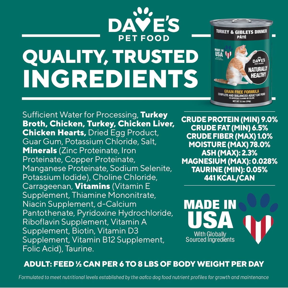 Dave's Pet Food Grain Free Canned Cat Food (Turkey & Giblets Pate), Made in USA Naturally Healthy