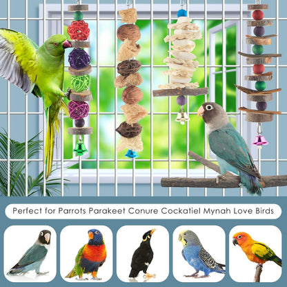 Bissap Bird Chew Toys, 5 Packs Parakeet Natural Wood Toys Parrot Hanging Cage Toy Bird Perch Stand