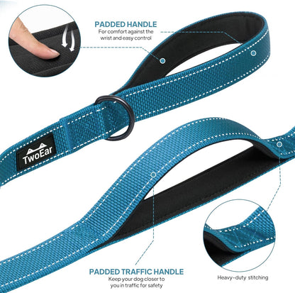 TwoEar 6FT 1IN Strong Blue Dog Leash with 2 Padded Handles, Traffic Handle Extra Control