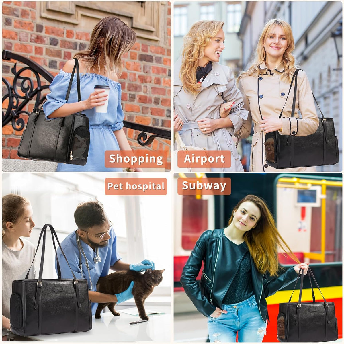 Fashion Dog Purse Pet Carrier Leather Bag for Small Dogs Cats Puppy, Portable Tote Bag Airline