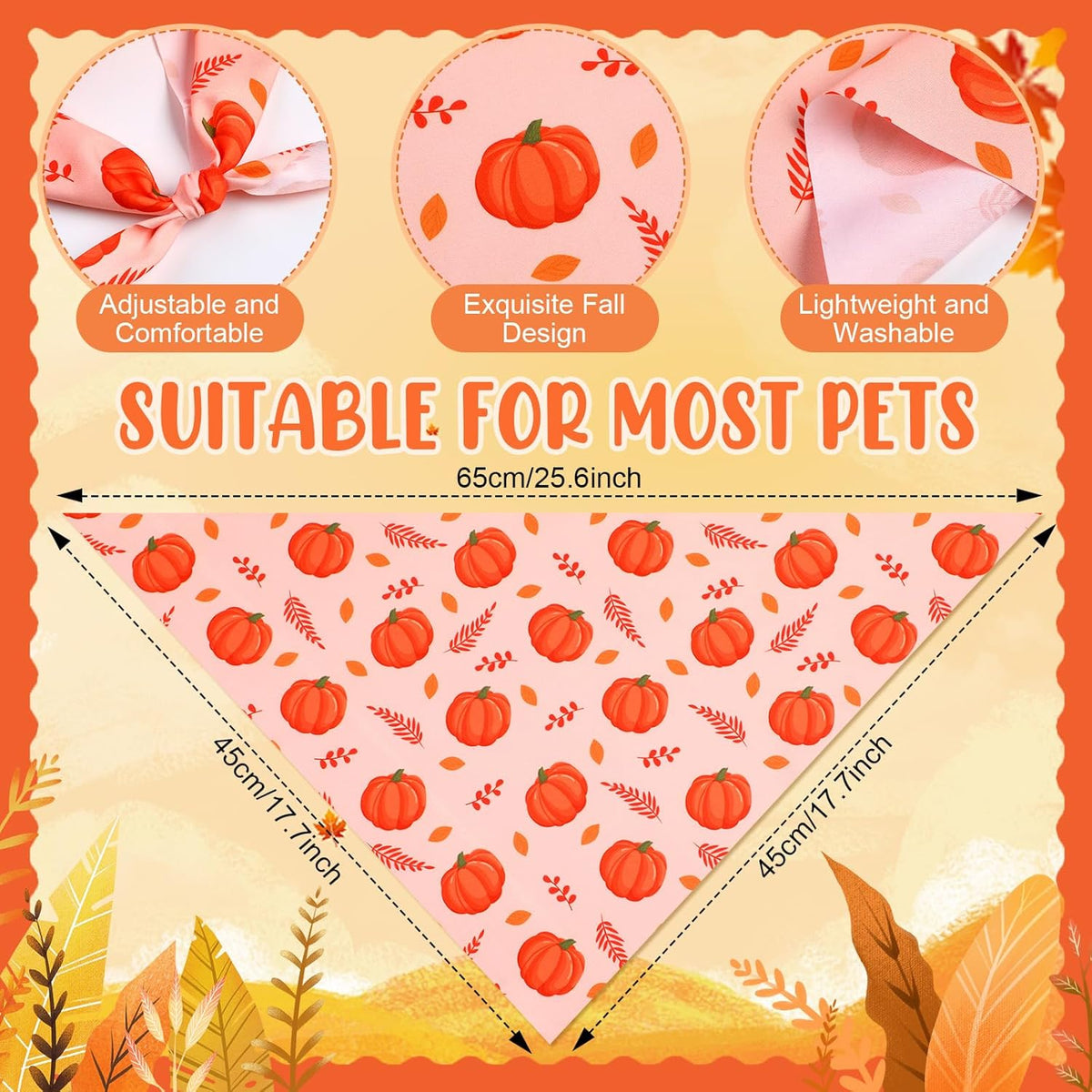 Weewooday 50 Pcs Fall Dog Bandanas Bulk for Dogs Thanksgiving Soft Bibs Adjustable Triangle Pet