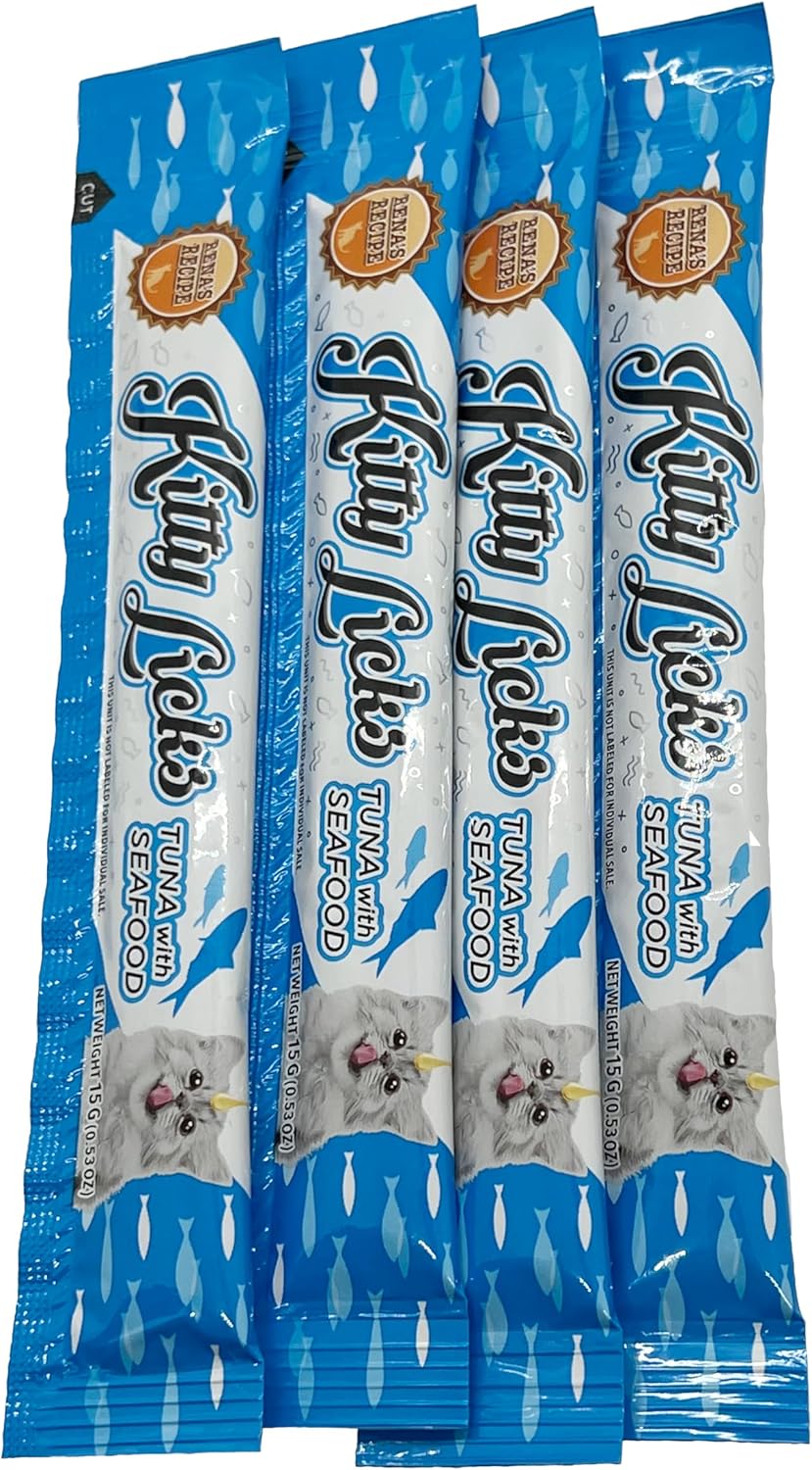 Rena's Recipe Kitty Licks Tuna Barrel (60 Tubes) 4 flavorsX 15 Tubes Cream Lickable Cat Treats 4