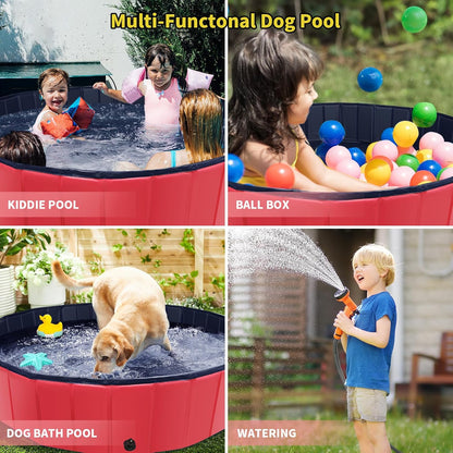 Foldable Dog Pool, 47" x 12" Kiddie Pool with Hard Plastic, Non-Slip Dog Bath Tub for Outdoor