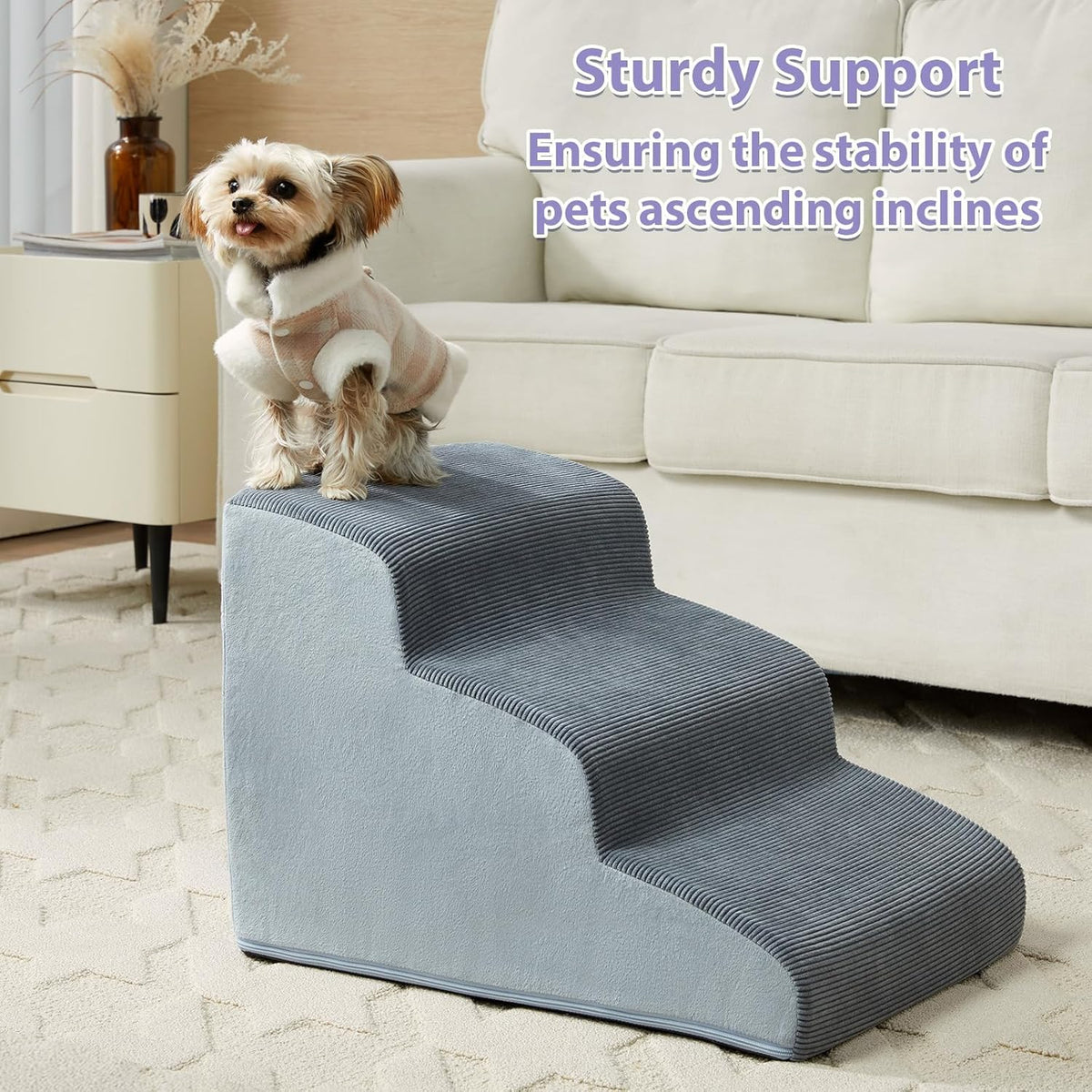 Dog Stairs for Small Dogs, 2-Steps Dog Ramp for Couch, Pet Stairs with Highly Supportive Foam and
