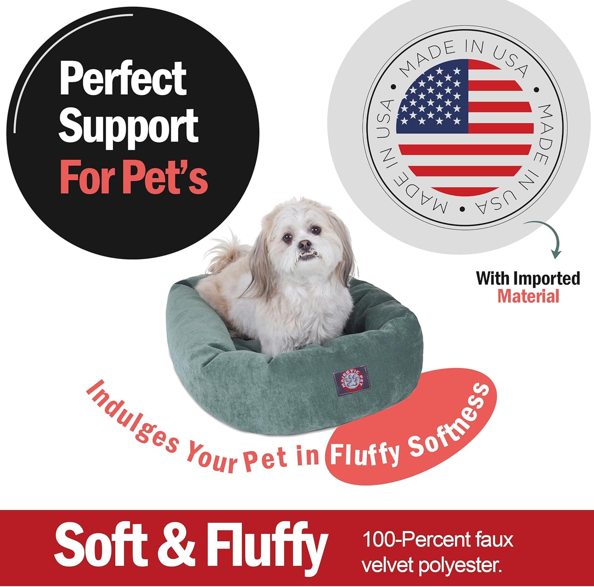Majestic Pet 24 Inch Micro Velvet Calming Dog Bed Washable 24x19x7 (inch) – Cozy Soft Round Donut