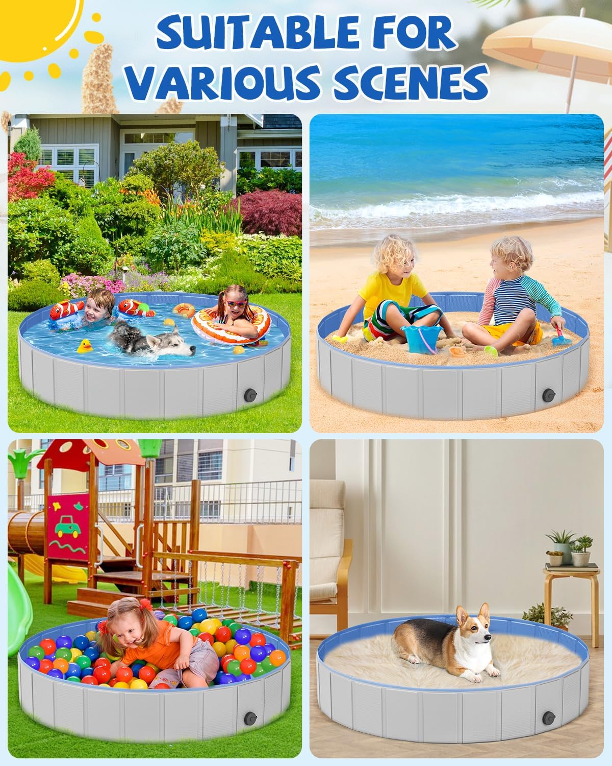 Portable Dog Pool PVC Pet Swimming Pool Bathtub Collapsible Dog Pool, Hard Plastic Pool for Pets to