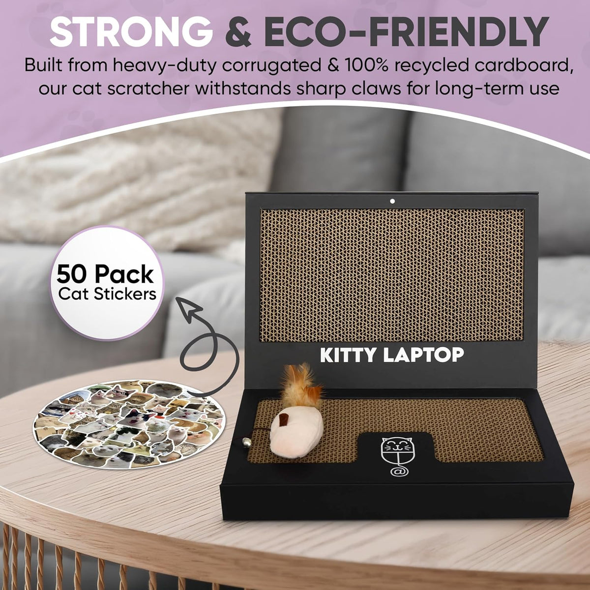 Toy Cat Laptop with 2 Scratchboards + Catnip Mouse Toy for Cats + 50pack Cat Sticker - Interactive