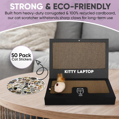Toy Cat Laptop with 2 Scratchboards + Catnip Mouse Toy for Cats + 50pack Cat Sticker - Interactive