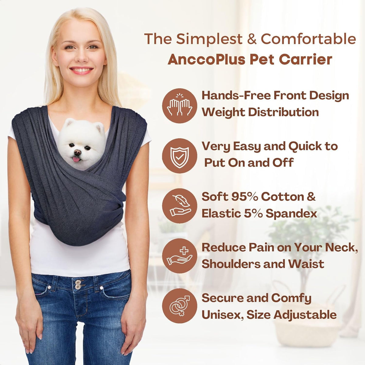 Dog Carrier for Small Dogs, Front Facing Dog Carrier Sling, Hands Free Cat Sling, Size Adjustable