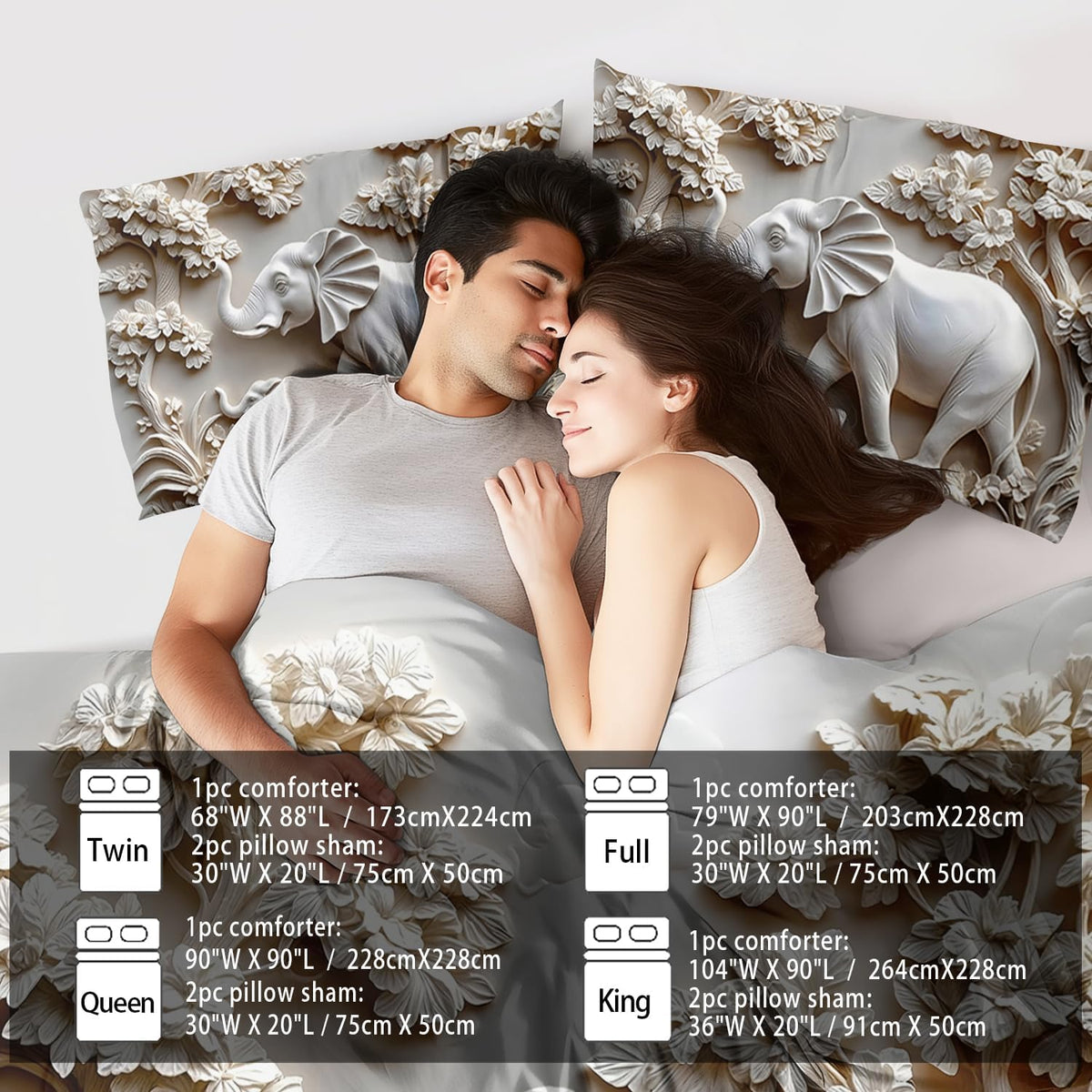 Elephant Comforter Set King Adult, White Animal Bedding Set King for Man, Cute Animal Comforter for