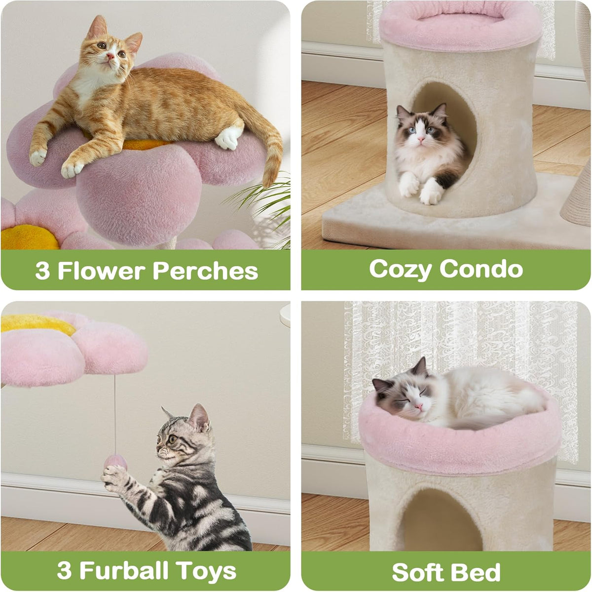 COZIWOW Aesthetic Cat Tree for Large Cats, 57'' Tall Modern Cat Tree Tower Scratching Post with