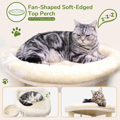 Globlazer Corner Cat Tree, 51in Curved Series Modern Cat Tower for Indoor Cats with Hammock, 7