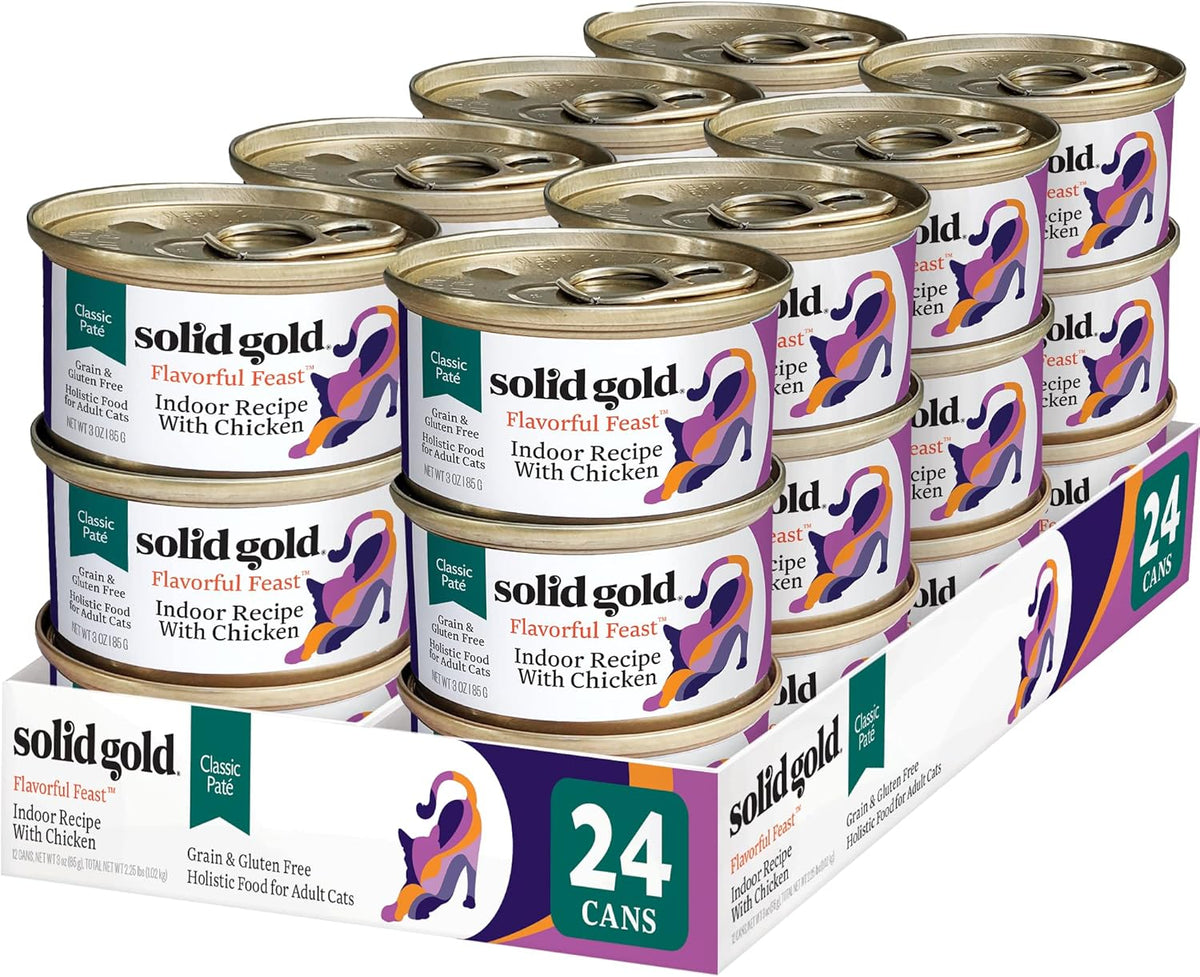 Solid Gold Wet Cat Food Pate for Indoor Cats - Healthy Canned Cat Food Pate w/Real Chicken, Omega
