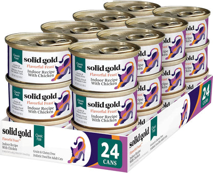 Solid Gold Wet Cat Food Pate for Indoor Cats - Healthy Canned Cat Food Pate w/Real Chicken, Omega