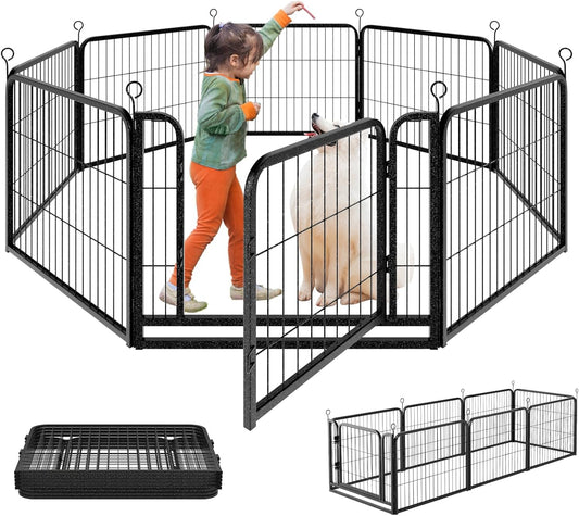 Puppy Playpen 8 Panels Small Dog Fence Outdoor Indoor Use 24" Height Anti-Rust with Doors Portable