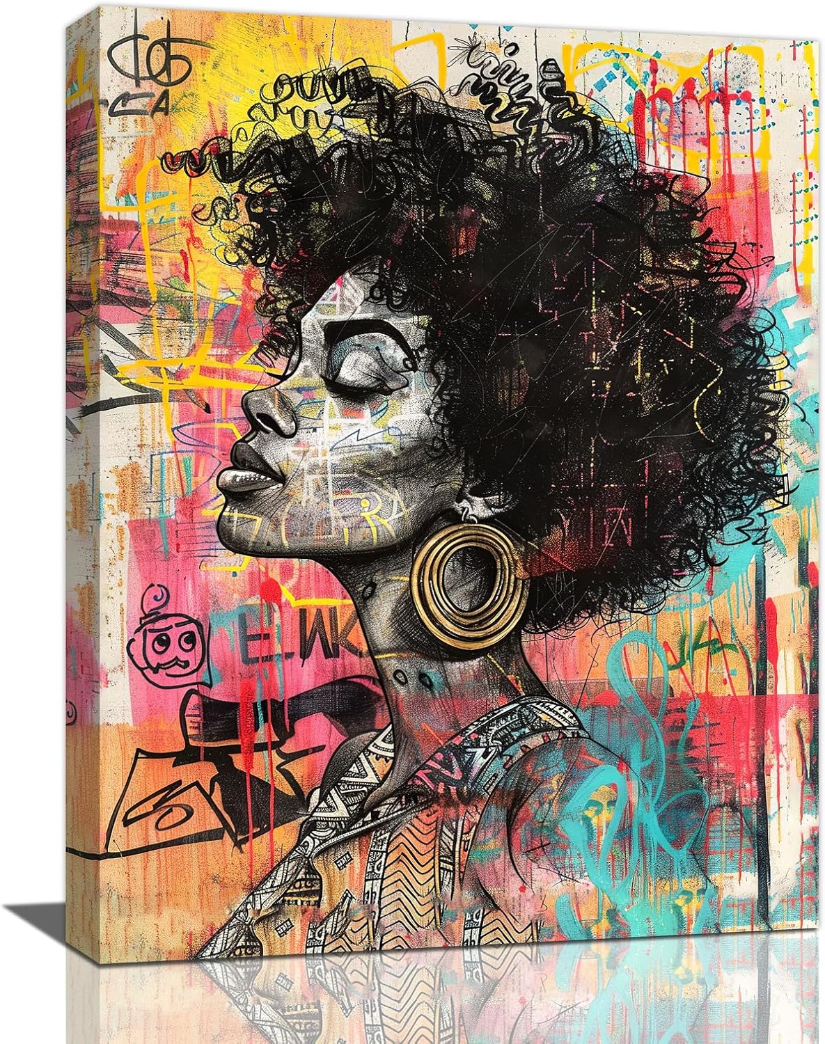 Quorin African American Wall Art Banksy Graffiti Black Woman Pictures Black Girl Wall Decor Canvas