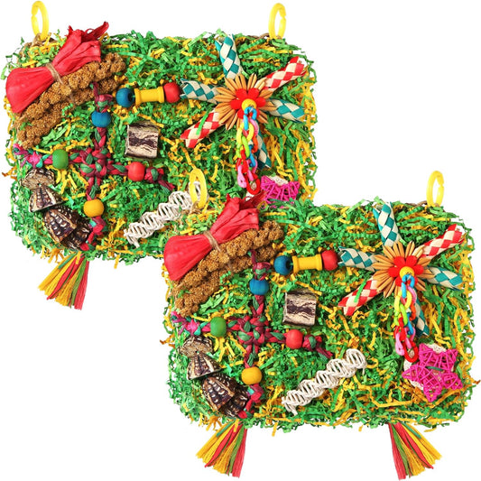 Bird Toys Parakeet Toys,Large-Sized Parrot Foraging & Shredding Cage Hanging Toys with Seagrass Mat