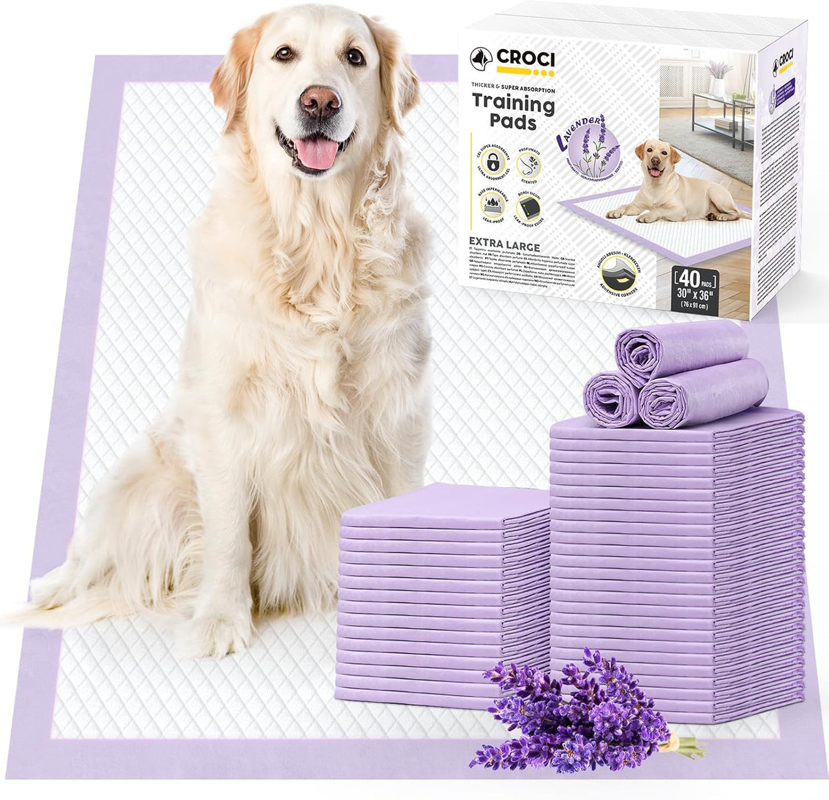 CROCI Dog Pads Extra Large 30x36in, Puppy Pads with Adhesive Tabs Super Absorbent Up to 10 Cups