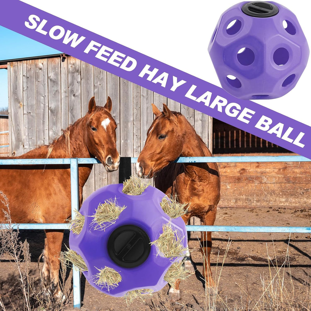 15.75" Hay Ball for Horse with Hanging Strap Slow Feed Horse Treat Ball Extra Large Hanging for