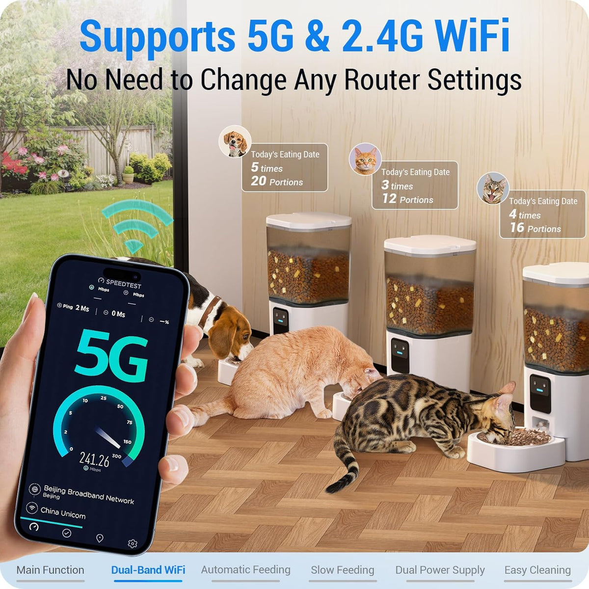 Automatic Cat Feeder with Slow Feed: 5G WiFi Automatic Dog Feeder with Smart APP Control, Auto Cat