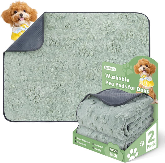 LOOBANI Washable Pee Pads for Dogs: 2 Pack Super Absorbent Reusable Puppy Pads, Leakproof and