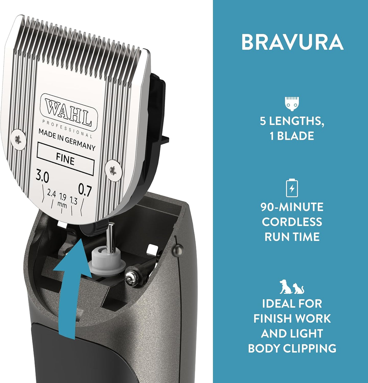 WAHL Professional Animal Bravura Lithium Ion Clipper - Pet, Dog, Cat, and Horse Corded/Cordless