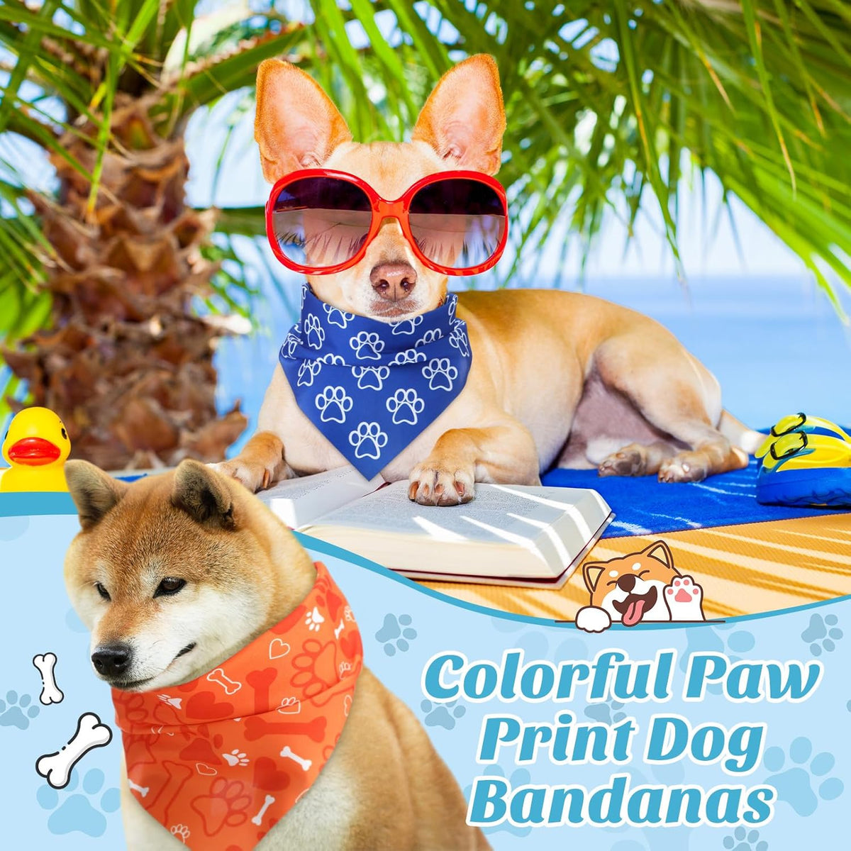 100 Pieces Paw Print Dog Bandanas Bulk Paw Bandanas for Dogs Soft Bibs Adjustable Triangle Doggie
