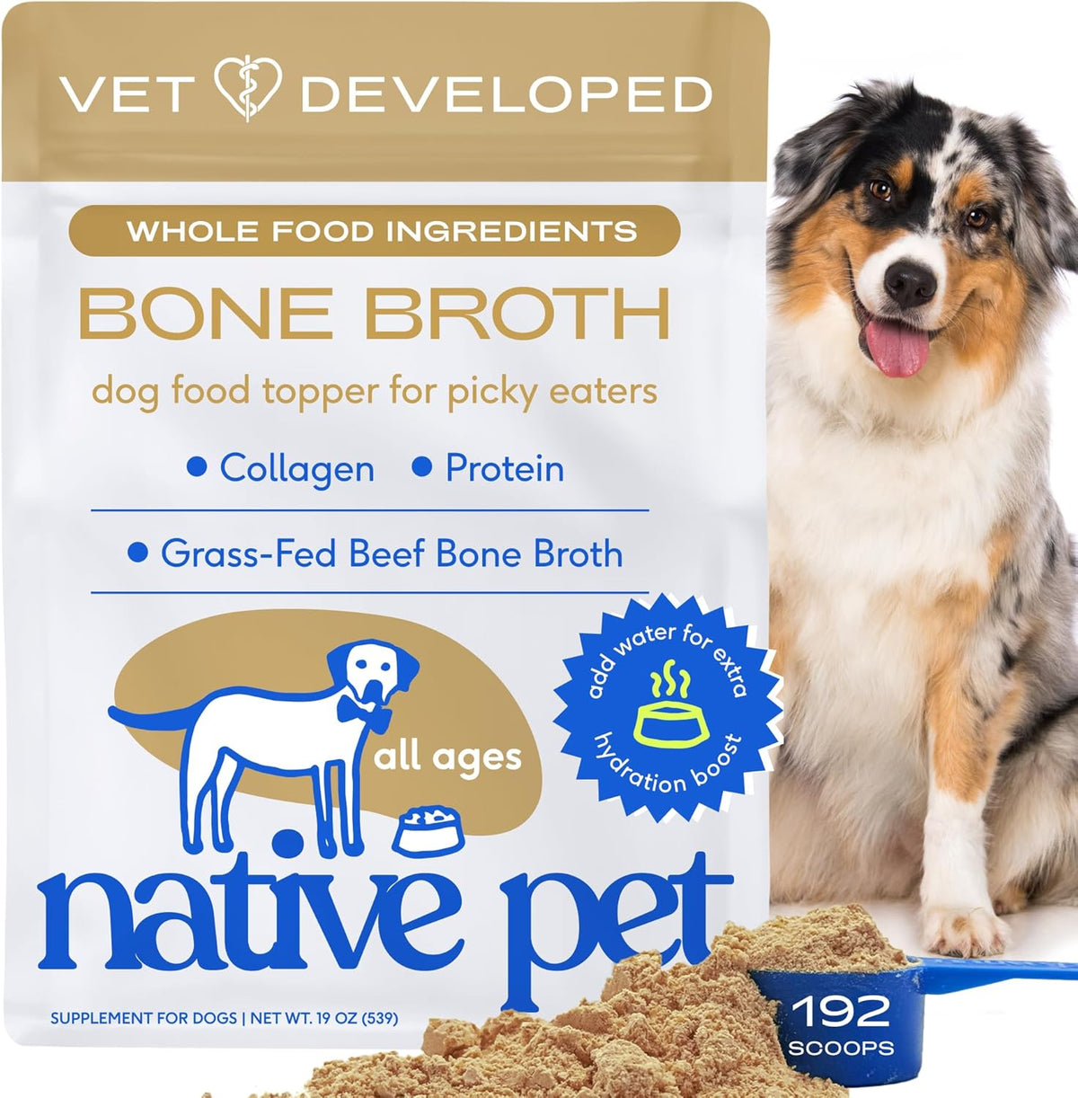 Native Pet Bone Broth for Dogs and Cats - Made with Real Beef Bone Broth, Dog Food Toppers for