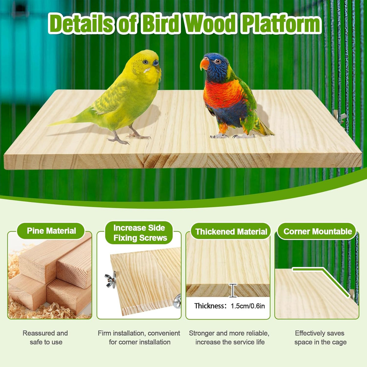 2PCS 13.8x7.9 inches Large Bird Perch Stand Wooden Parakeet Stand Platform Parrot Cage Accessories