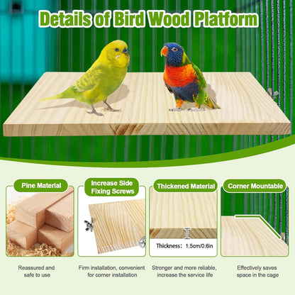 2PCS 13.8x7.9 inches Large Bird Perch Stand Wooden Parakeet Stand Platform Parrot Cage Accessories