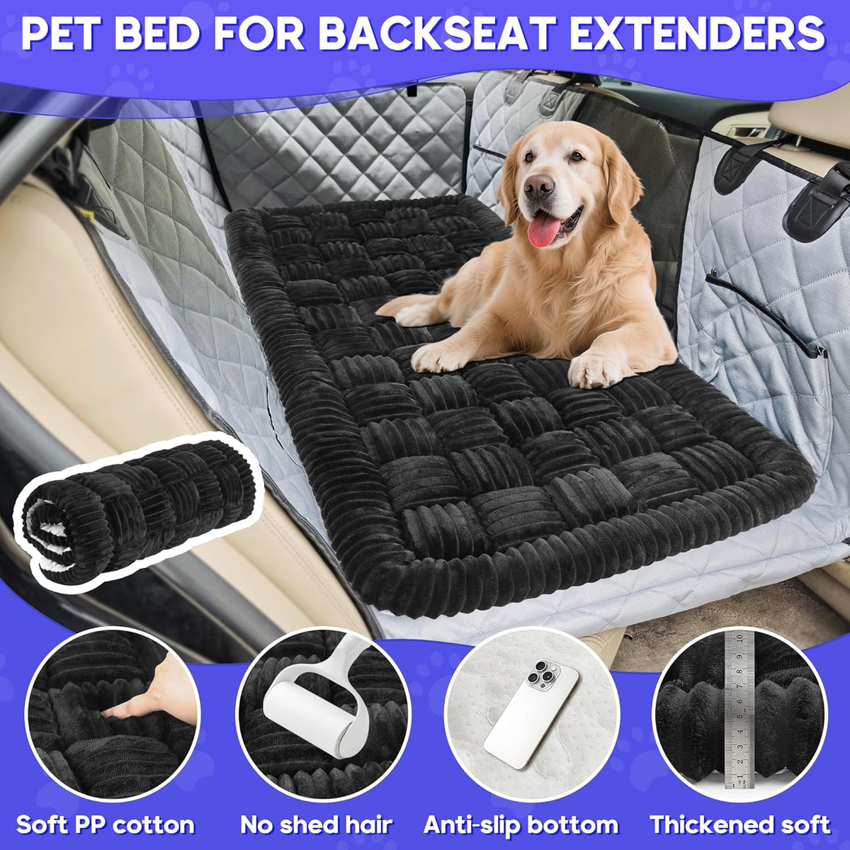 Dog Car Bed Mat, Non-Slip Backseat Extender Pet Blanket, Plaid Dog Bed for Trucks, Sedans & Large