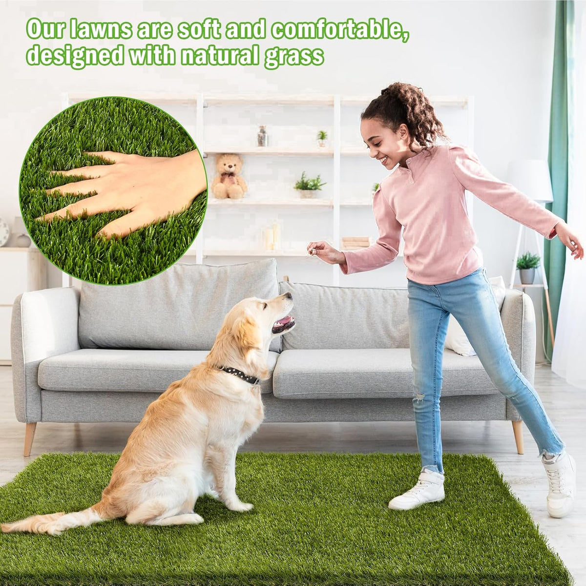 Dog Grass Pee Pads, 39.4 x 31.5 inches Reusable Artificial Grass Turf Rug for Dogs, Washable Fake