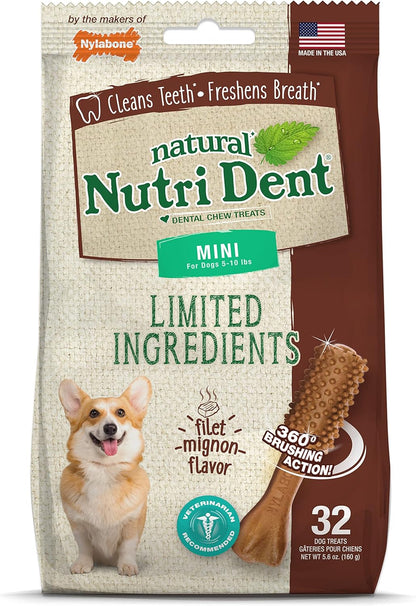Nylabone Nutri Dent Dog Dental Chews - Natural Dog Teeth Cleaning & Breath Freshener - Dental