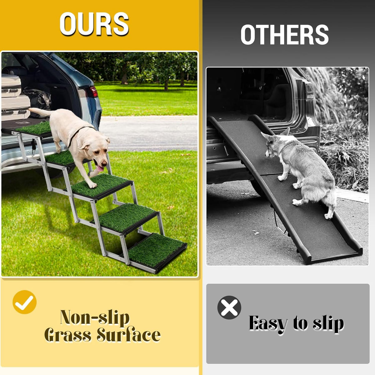 Dog Stairs for Car, Portable Folding Dog Ramps,Dog Steps for Large Dogs with Non-Slip Grass Rug for