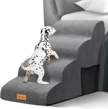 Topmart High Density Foam Dog Steps 4 Tiers,Extra Wide Deep Pet Steps,Non-Slip Dog Stairs Ramp for