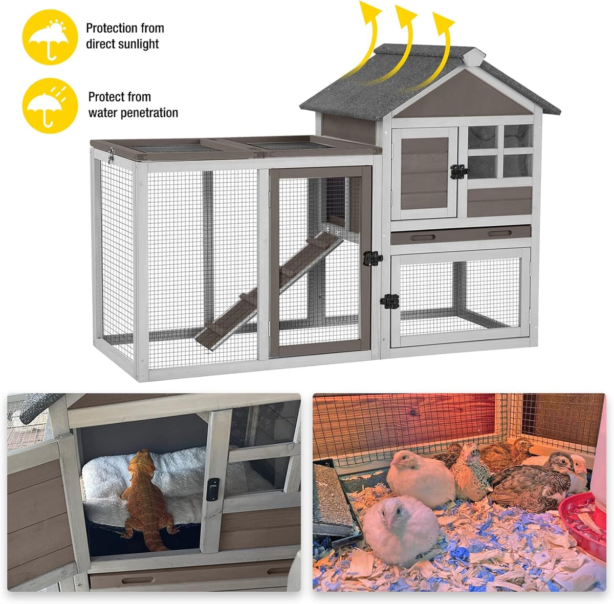 Aivituvin Large Rabbit Hutch Indoor Bunny Cage Outdoor with Run Chicken Coop Guinea Pig House with