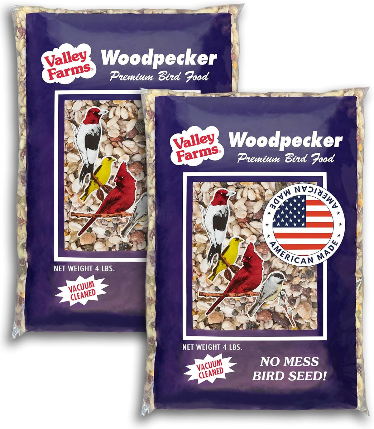 Valley Farms Woodpecker Mix 4 LB 2-Pack (8 LB Total) Wild Bird Food for Outdoor Feeders, No Mess