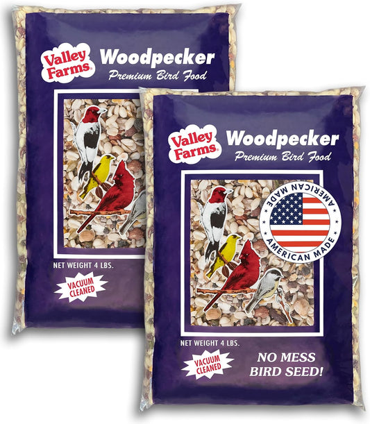 Valley Farms Woodpecker Mix 4 LB 2-Pack (8 LB Total) Wild Bird Food for Outdoor Feeders, No Mess