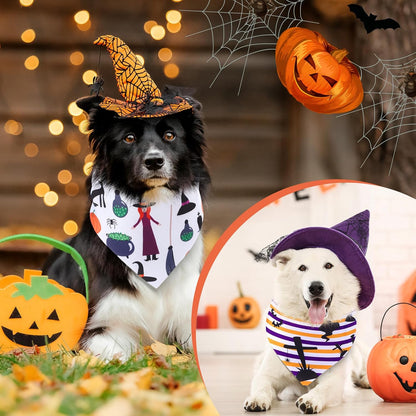 Reginary 72 Packs Halloween Dog Bandanas Bulk Pumpkin Ghost Pet Bandanas Triangle Scarf Bibs