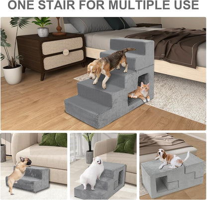 Dog Stairs for Small Dogs 23” H, 5-Step Dog Steps for High Bed, High-Density Foam Pet Stairs with